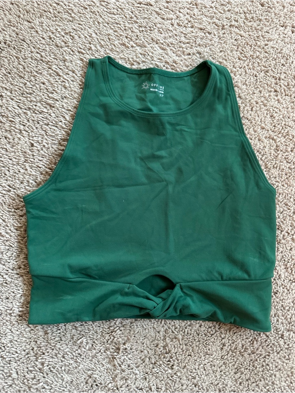 OFFLINE Green Sleeveless Knot-Front Crop Top.
